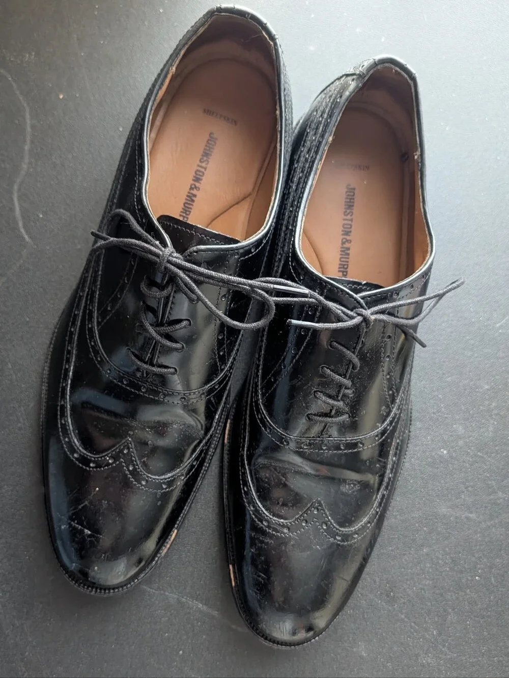 Johnston & Murphy Black Patent Wingtip Derby Shoes